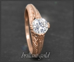 Jugendstil Design Ring, 0,95ct Brillant, 585 Rotgold